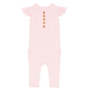 Posh Peanut Pink Heather Ruffled Cap Sleeve Henley Romper